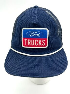 Ford American Needle Ford Trucks Navy Blue Corduroy Mesh Snapback Hat EUC
